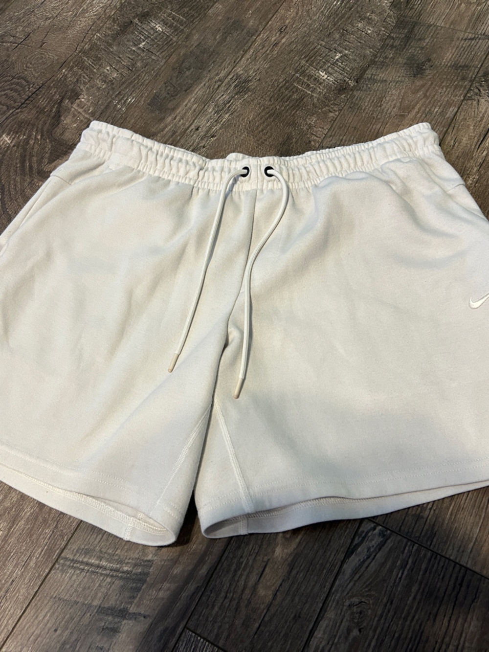 Nike Men’s French Terry White Fleece Drawstring Athletic Shorts